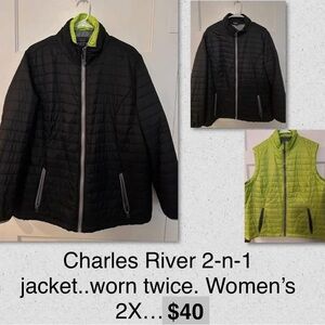 Charles River Black and Green 2-in-1 Jacket